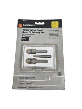 Black Decker 3 Piece Carbide Tipped Router Bit Trimming Set 76350 Storage Case N